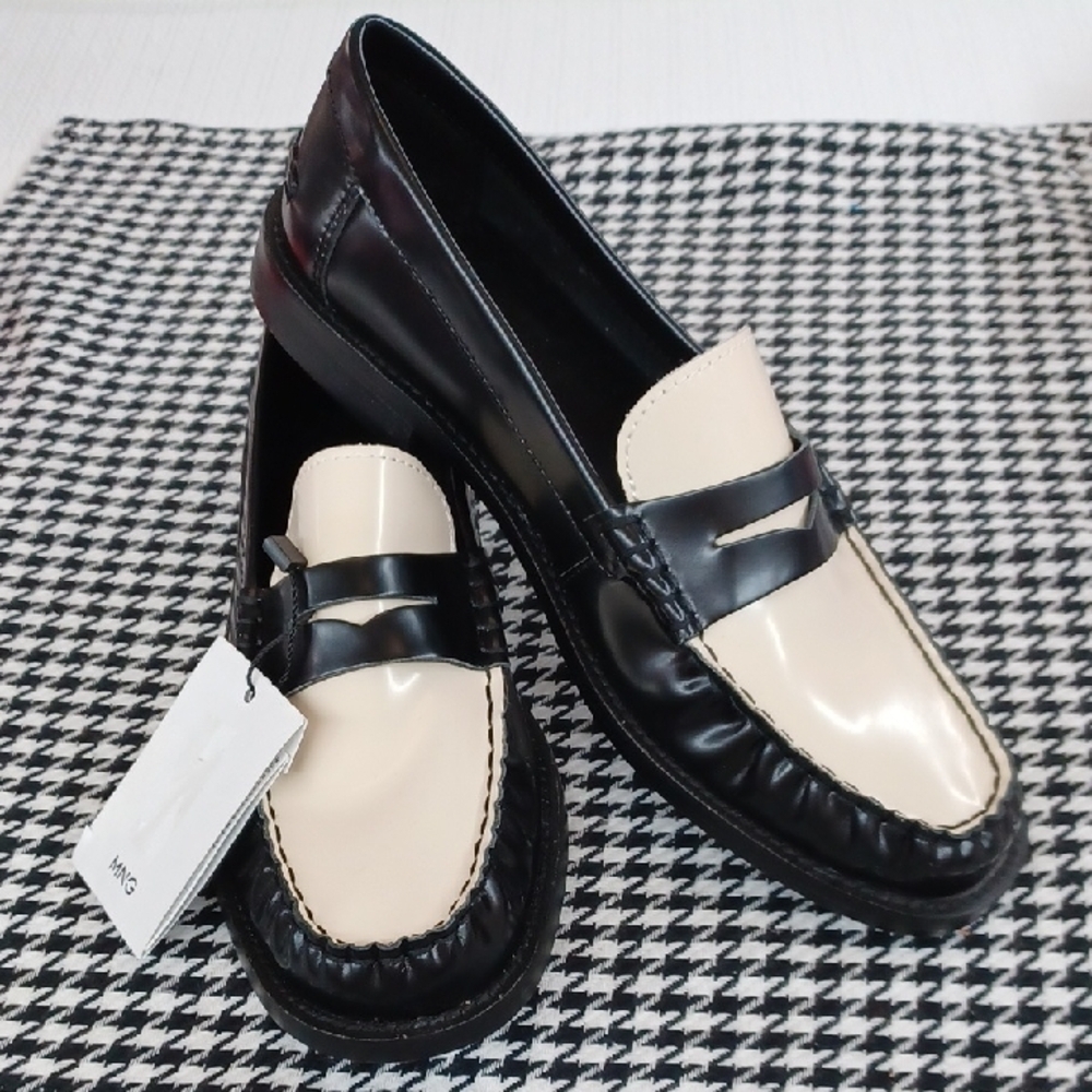 MNG Mango Leather Spectator Loafer NWT - Picture 1 of 9